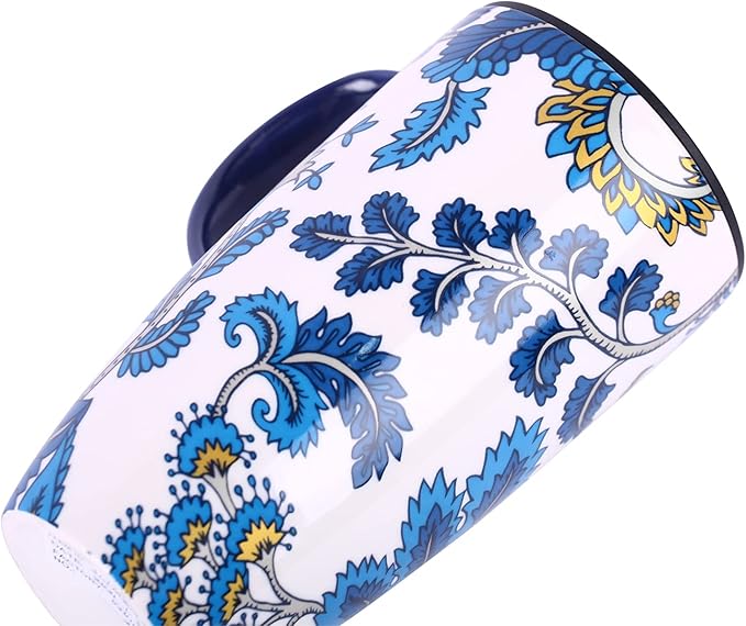 Topadorn Ceramic Mug with Lid and Handle,17oz. Tall Coffee Cup for Home,Party and Birthday,Blue Flower