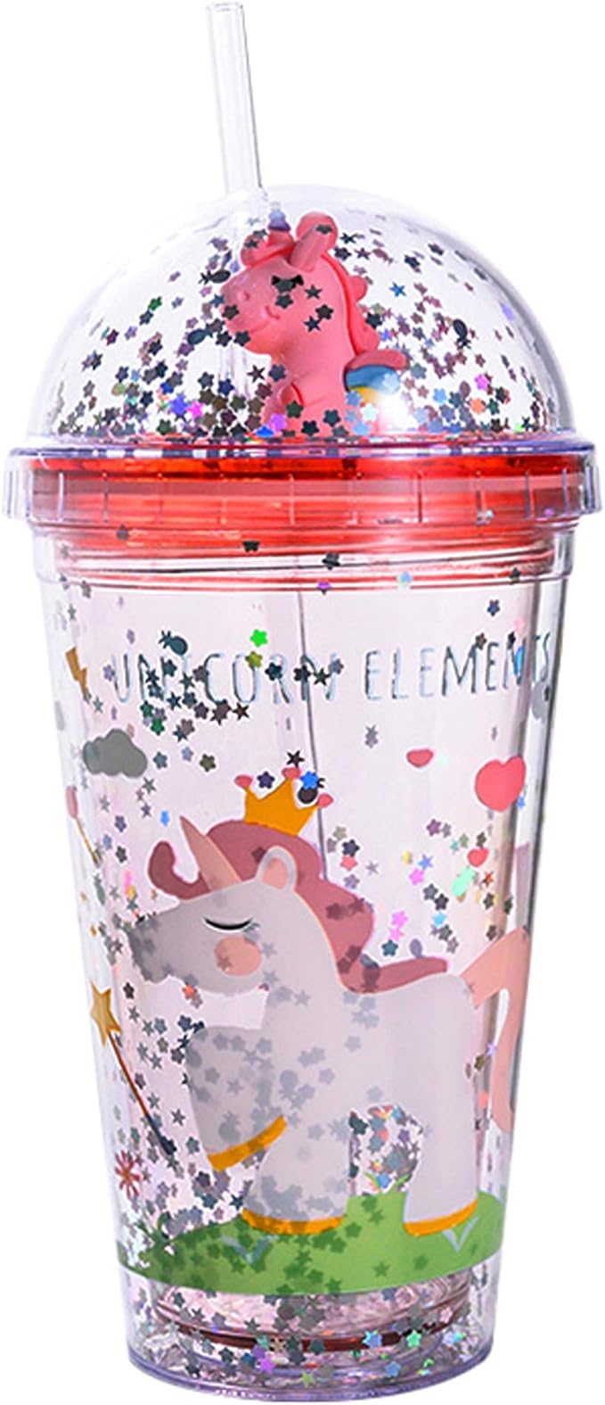 Unicorn Travel Tumbler Mug Pink Cup with Straw Kids Plastic Insulated Glitter Watter Bollter Toddler Ice Coffee Mugs Girl Drinkware (pink unicorn, 6.5 * 20cm)