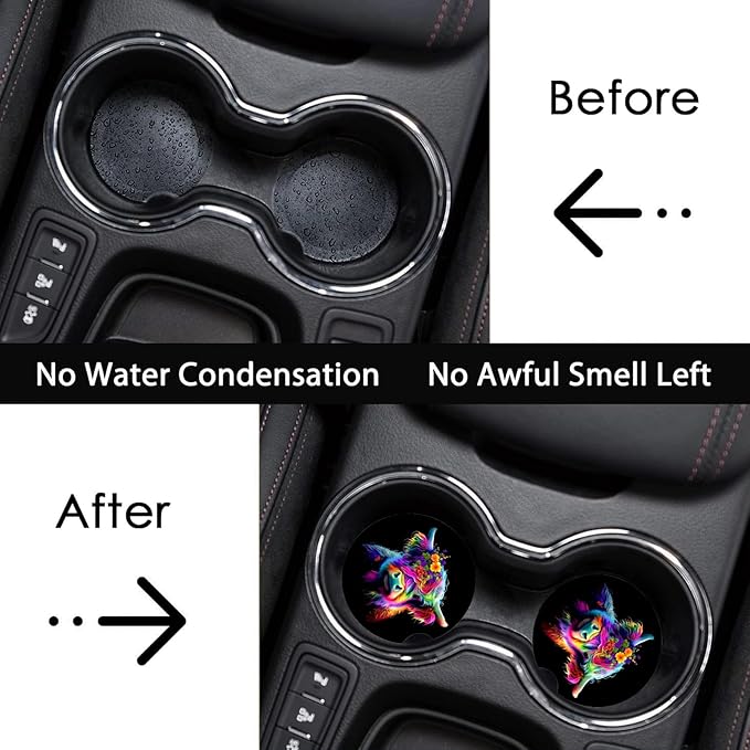 Car Coasters for Cup Holders,2 Pack Highland Cow Car Cup Holder Coasters,2.75" Universal Size Anti Slip Rubber Mat,Automotive Cup Holder Decal Decor Accessories,Cow Gifts for Women,Men,Mom,Her
