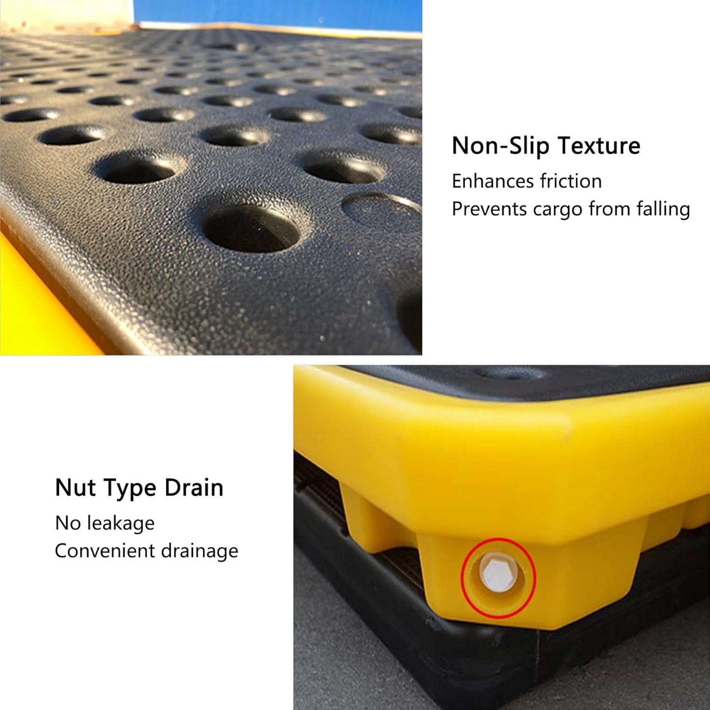 2 Drum Containment Spill Pallet, Polyethylene Low Profile Paint Bucket Tray, Industrial Garage Storage Detachable Shipping Leakproof Platform (Color : Yellow-2 Pack, Size : 13.4"x13.4"x2.6"