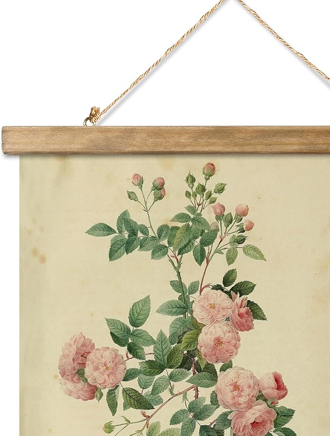 XIAOAIKA 2 Pack Vintage Rose Botanical Prints Poster - Antique Flower Illustrations with Wooden Scroll Frame - Elegant Wall Art for Home Decor, Garden Enthusiast, or Floral Designer 16 x 23 Inches