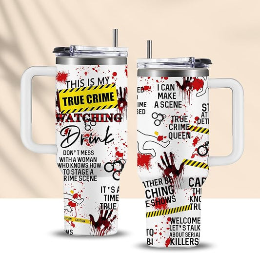 True Crime Gifts for Women Men - 40oz Funny Crime Scene Tumbler, Stainless Steel Travel Mug for Horror Podcast Fans, Crime Junkie Merch, Christmas Birthday Detective Lover Gift
