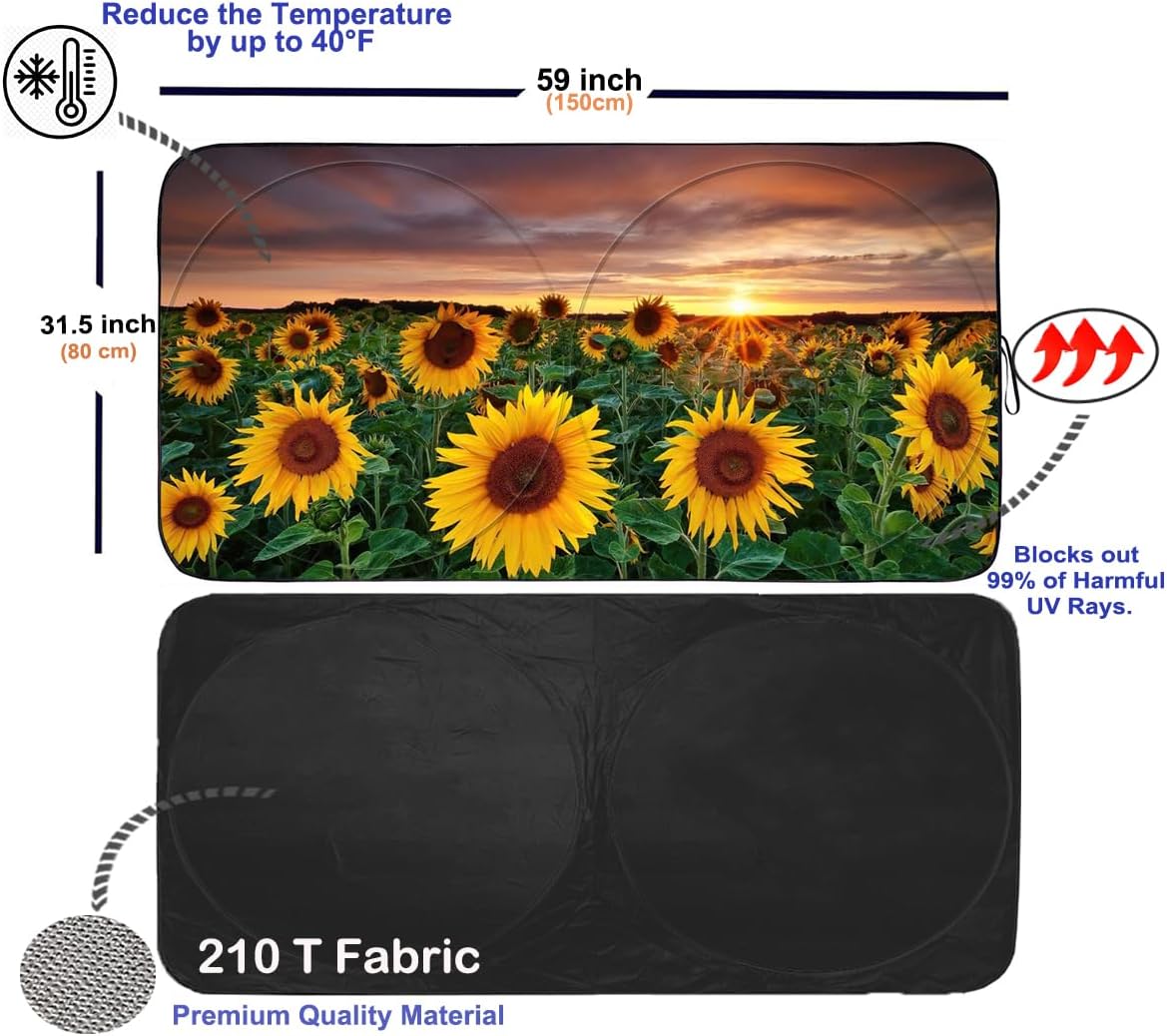 Gven Windshield Sun Shade for Car, Foldable Sunflower Vehicle Sun Visor Shade for Car Windshield Sunshade Heat Reduction Blocks UV Rays for Pickup Truck SUV (Sunflower, S)