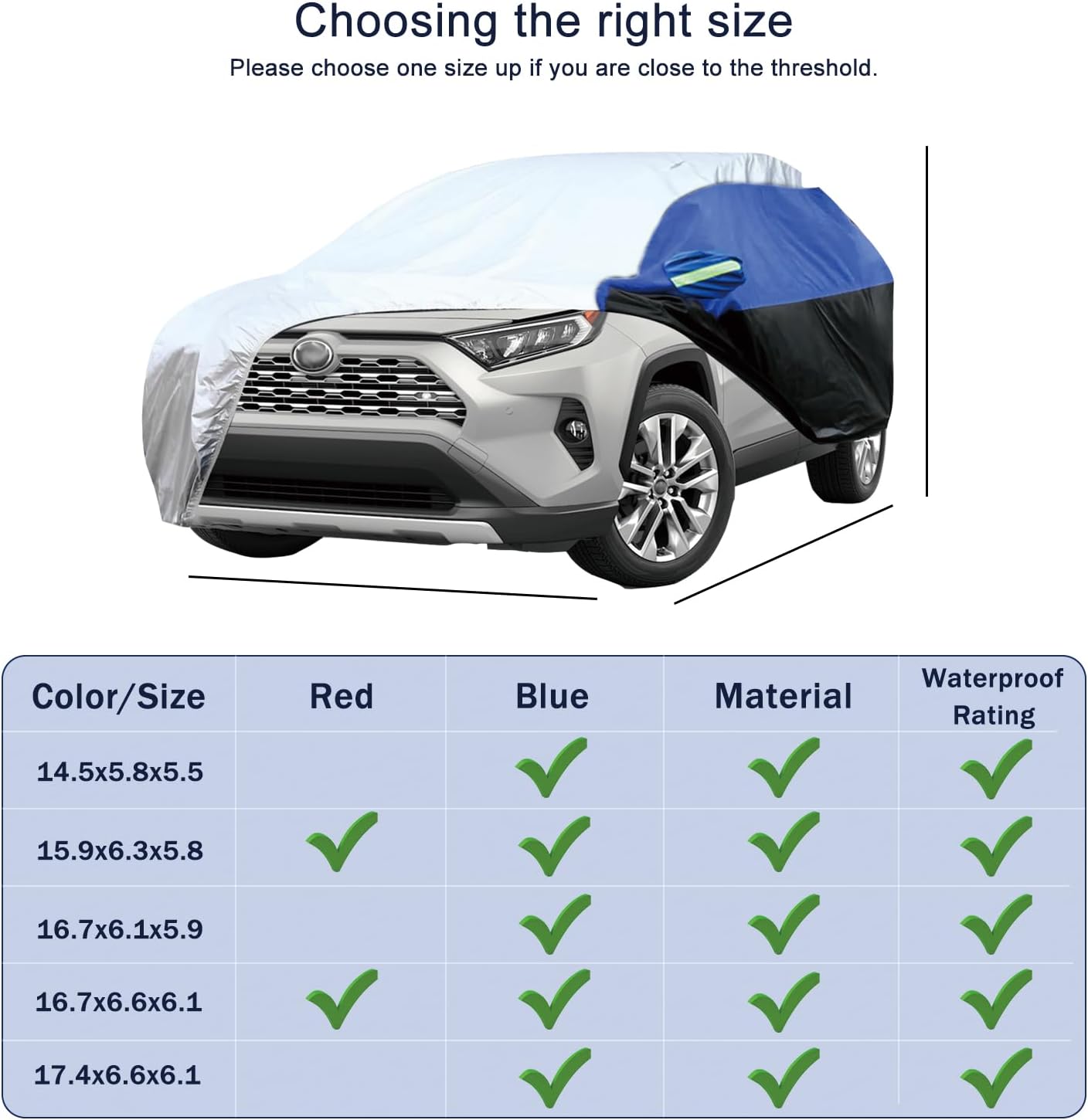 Car Cover for SUV Waterproof All Weather Snowproof UV Windproof Outdoor Full Car Jacket with Elastic Edges Adjustable Straps, Outdoor Heavy Duty Full Exterior Covers for SUV