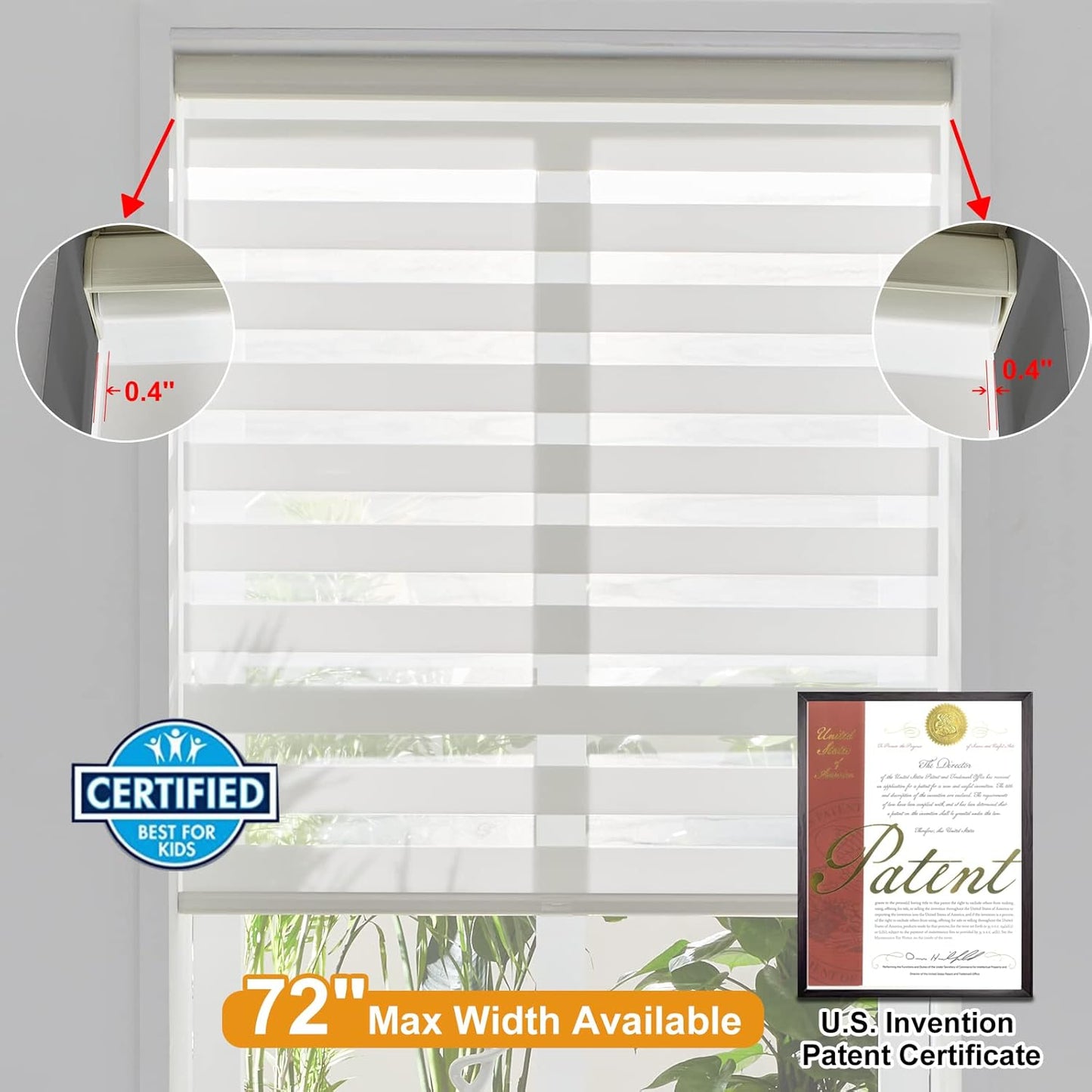 Persilux Cordless Zebra Shades (47" W X 72" H, Cream) Free-Stop Window Shades Dual Layer Light Control for Day and Night, Light Filtering Sheer Blinds for Windows, Easy to Install