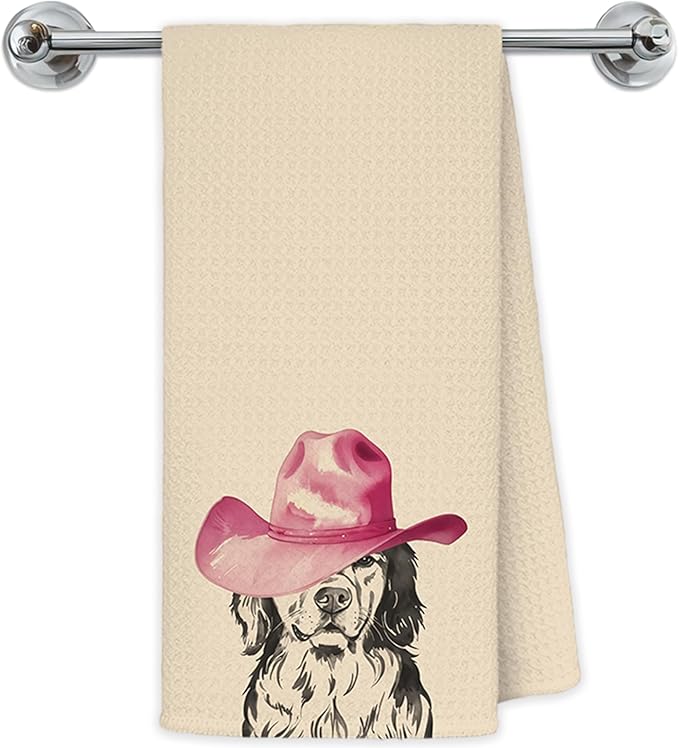 Western Golden Retriever Kitchen Towels, Gifts for Golden Retriever Lovers Hand Towels for Bathroom Kitchen, Pink Cowgirl Hat Dog Decorative Dish Towels Drying Cloth, 16x24 Inch