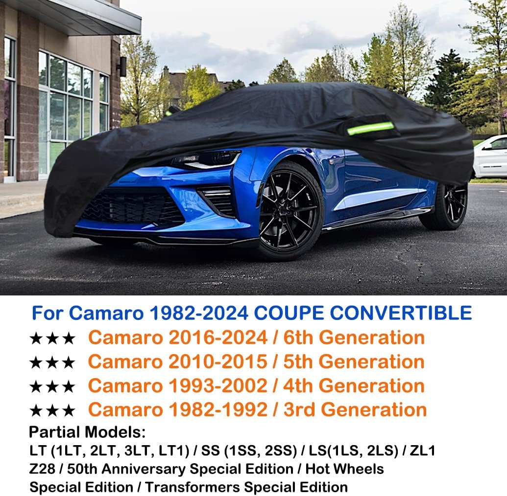 Upgraded Waterproof Car Cover Compatible with Chevrolet Camaro 2025-1982, All Weather Rain Snow Sun UV Car Covers with Cotton Lining for Camaro Coupe Convertible, Heavy Duty Outdoor Covers