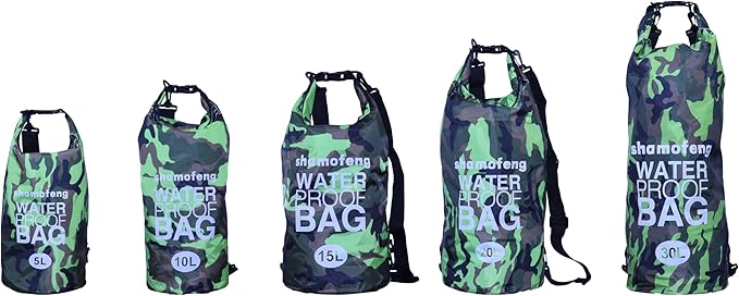 Waterproof Dry Bag Combo 5-30L Roll Top Dry Storage Bag Backpack for Kayaking Boating Beach Camping Travel Fishing, w/Phone Case & Collapsible Water Bottle & Sunglasses & Ear Band,Green 30L