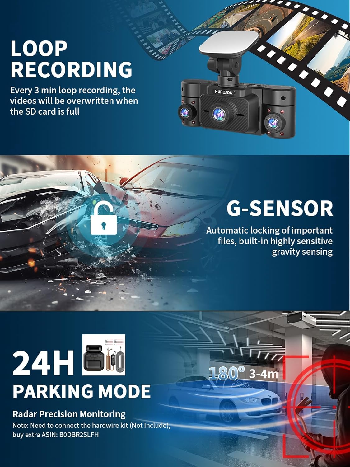Dash Cam Front and Rear Inside, 360° Dash Camera for Cars 4 Channel 4K/2K FHD Mini Dashcam, Car Camera Built-in WiFi GPS, with 64GB Card, Voice Control, Night Vision WDR/HDR,24/7 Parking Mode V50-4CH