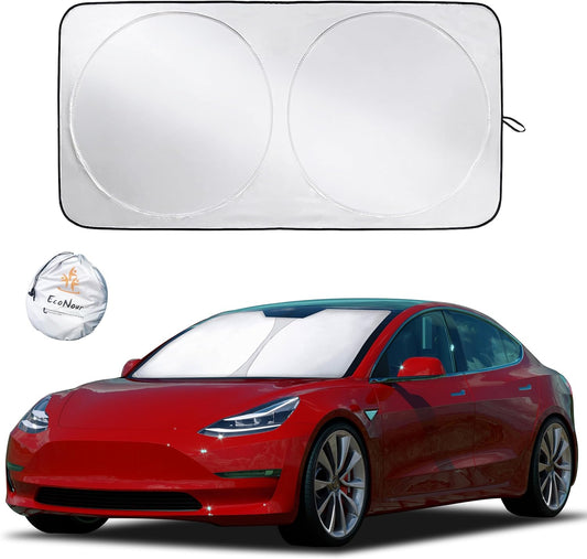 EcoNour Windshield Sun Shade for Tesla Model 3/Y Cars | (2016–2025) Foldable Sun Shield | Tesla Accessories – Upgraded Windshield Fits for Both Tesla Model Y Sunshade and Tesla Model 3 Sunshade