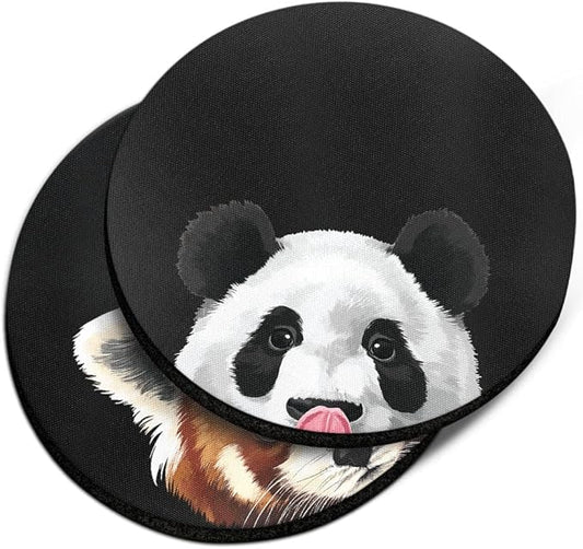 WIRESTER, Baby Panda Bear, Red Panda Design Absorbent ROUND Fabric Felt Neoprene Car Coasters for Drinks (2.87 inches), 2pcs Set