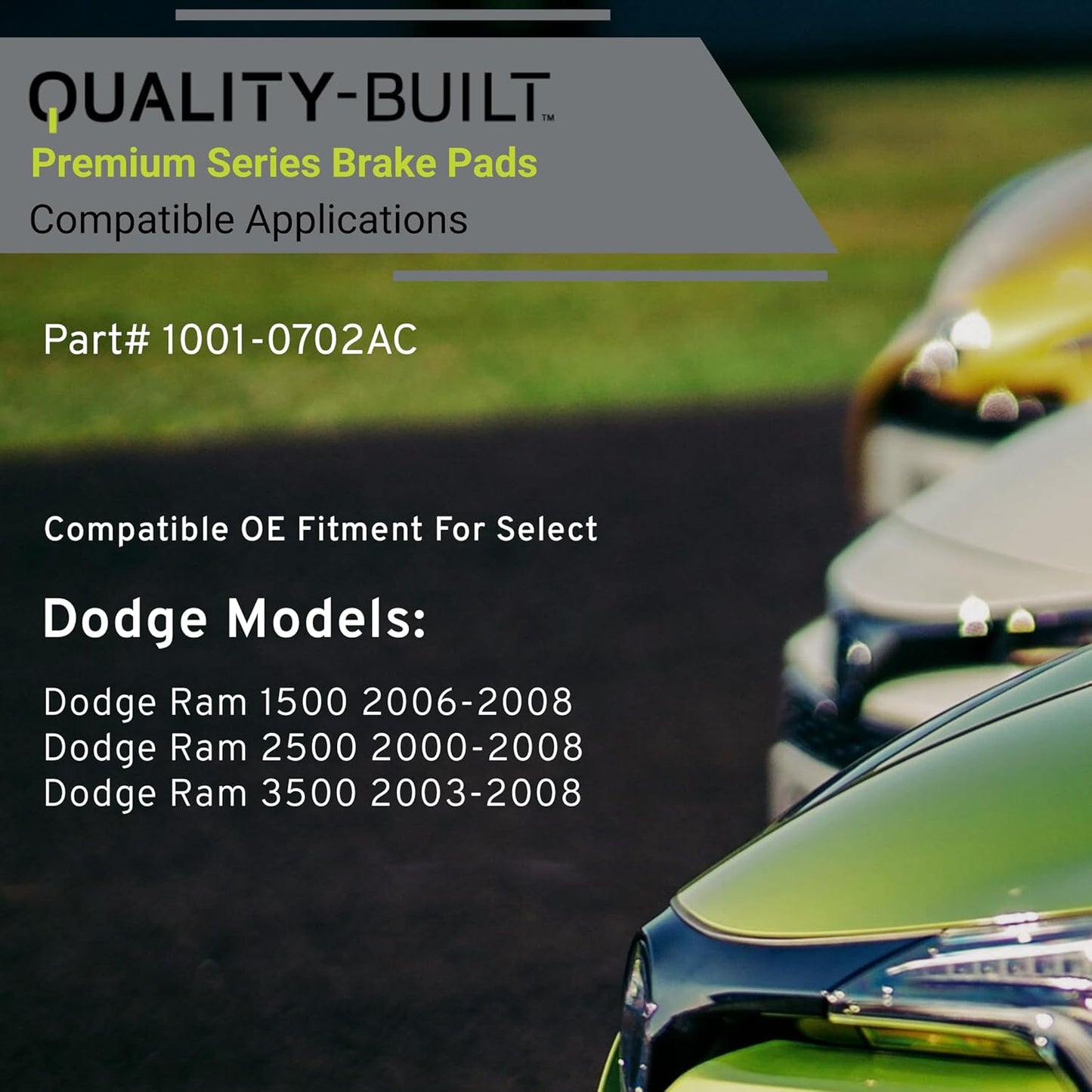 Premium Ceramic Rear Brake Pads (1001-0702AC) Compatible with Dodge Ram 1500 2006-2008, Dodge Ram 2500 2000-2008, Dodge Ram 3500 2003-2008