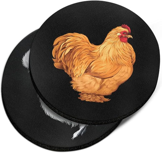 WIRESTER, Cochin Chicken (S1), Animal White Silkie Chicken Design Absorbent ROUND Fabric Felt Neoprene Car Coasters for Drinks (2.87 inches), 2pcs Set