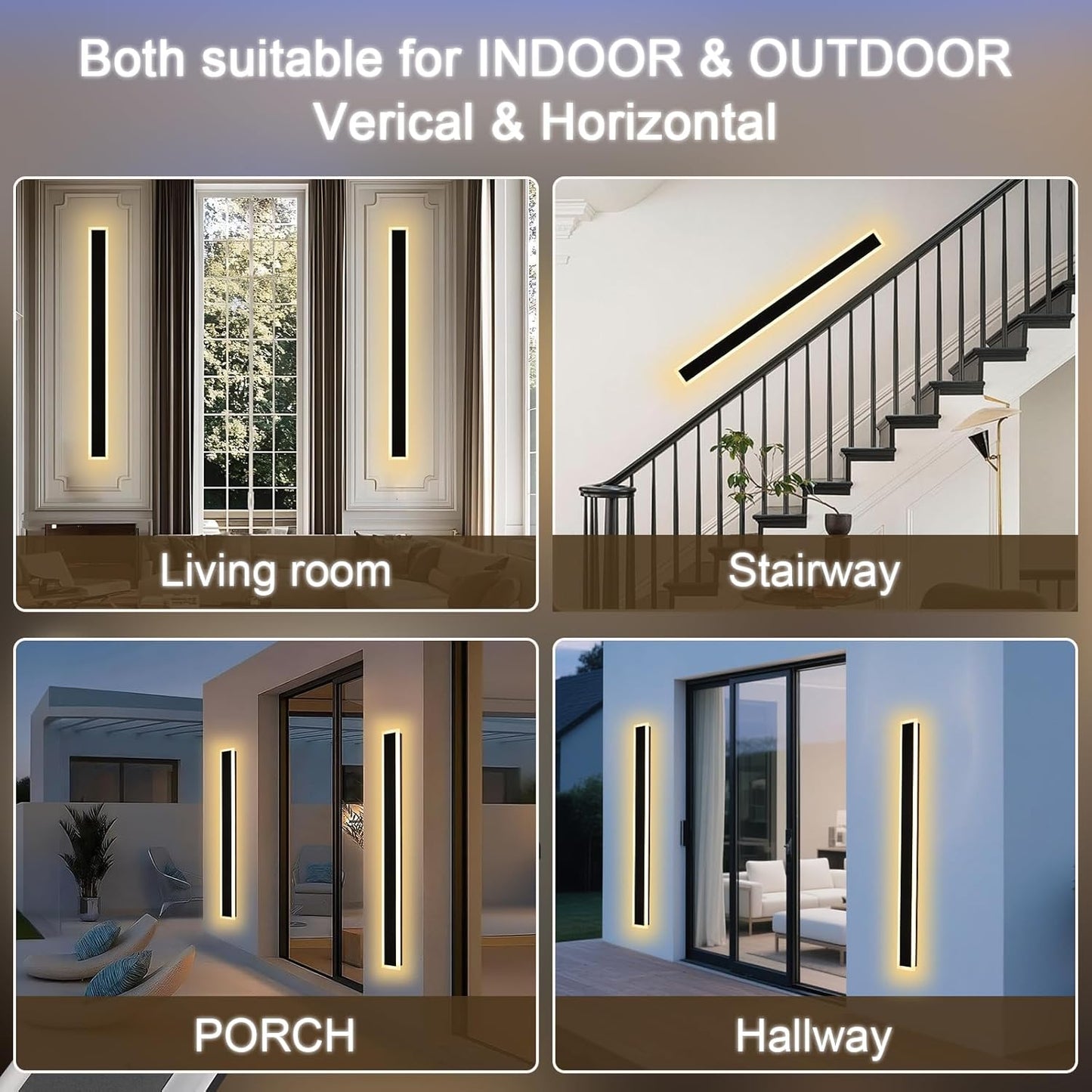 2 Pack Long Outdoor Led Wall Light for House,60 inch Modern Large Outdoor LED Wall Lights,Dimmable Outside Long Linear Light Fixture,Exterior Long Linear Light for Porch,Patio,Garage,Enterway