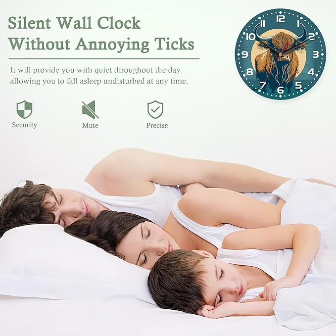 Wall Clocks,Highland Cow 10 Inch Wall Clock,Small Battery Operated Wall Clocks Decorative for Kitchen/Living Room/Bedroom/Bathroom/Dining Room