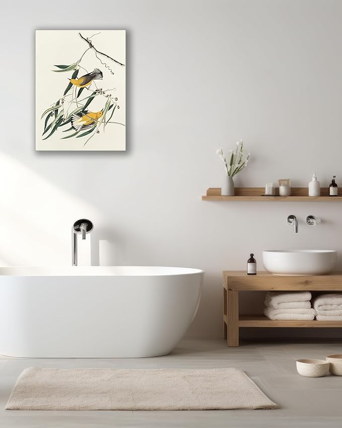 UPWOIGH Bathroom Wall Art Decor, Yellow Bird Wall Art-Hummingbird Pictures for Wall, Waterproof Wood Framed Canvas Wall Art Animals Abstract Prints, 12" x 16" High-end Pictures for Dormitory Kids Room