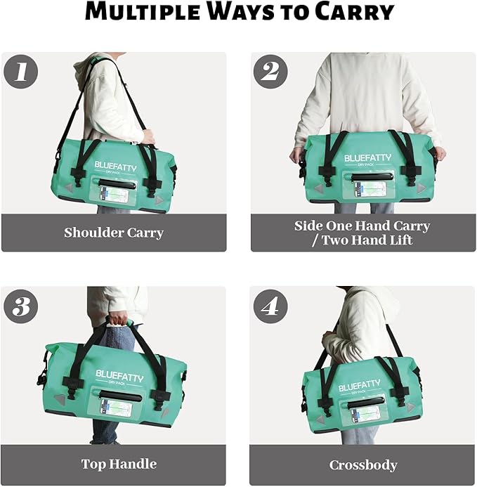 Waterproof Motorcycle Duffel Bag Roll Top Dry Duffel Bag with Quick-fixed Straps for Rafting, Boating, Kayaking, Travel, 50L(Ocean Green)