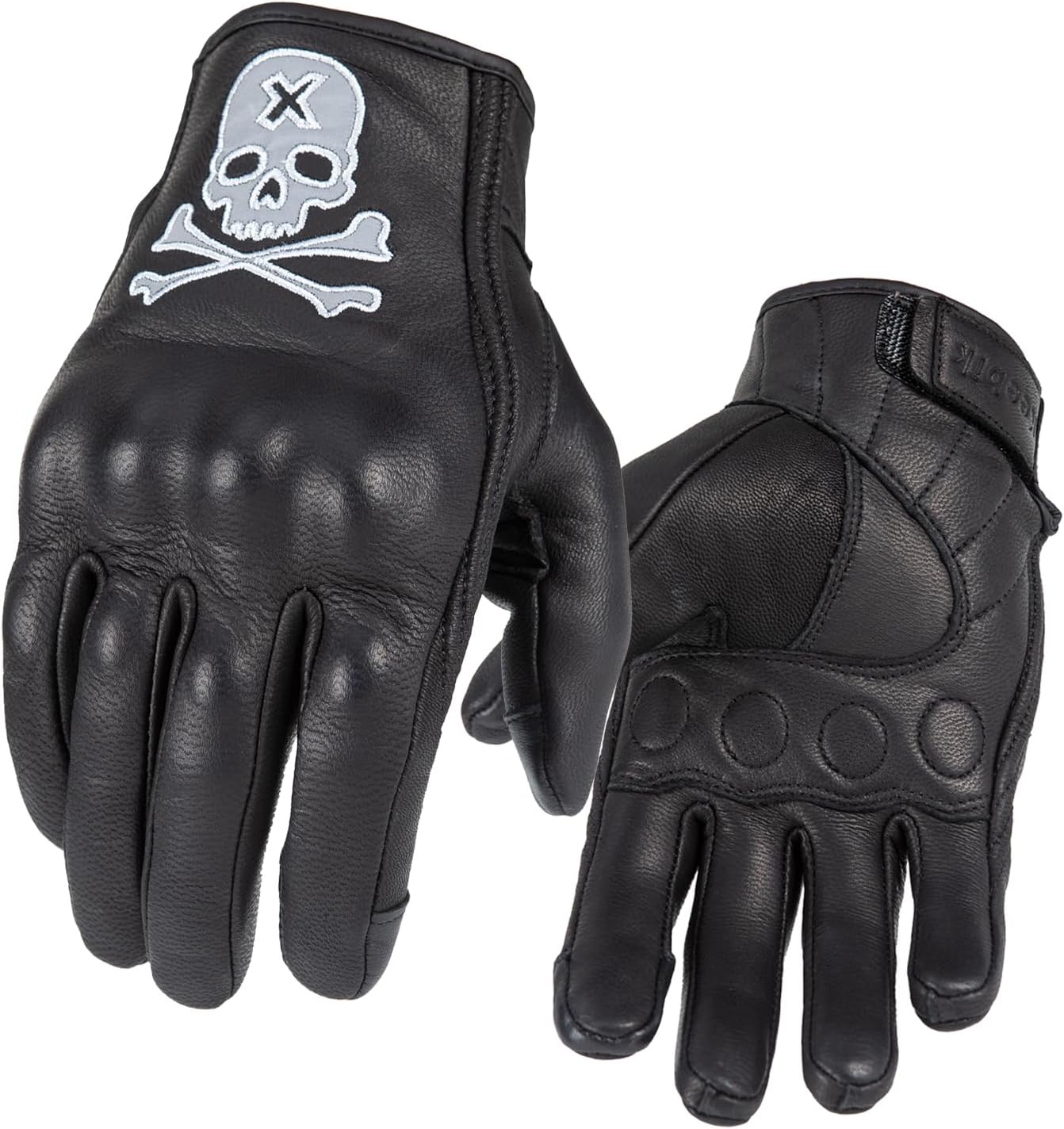 Goatskin Leather Motorcycle Motorbike Powersports Racing Gloves Reflective Skull Touchscreen for Men and Women Model