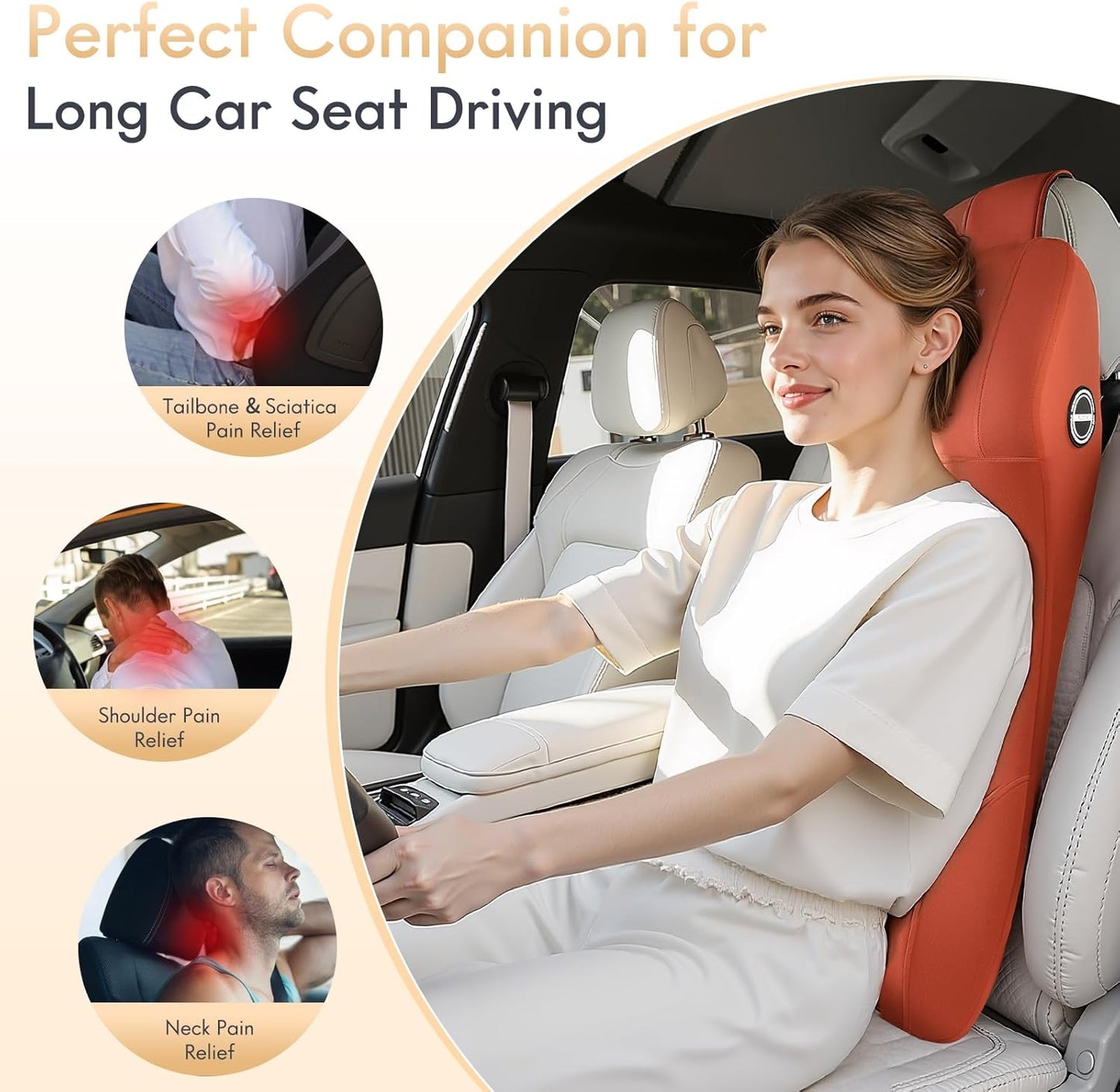 FLORICH 2-in-1 Lumbar Support with Headrest Pillow for Car Ergonomic Memory Foam Car Seat Back Cushion Integrated Lumbar Pillow with Car Neck Pillow for Driving Seat Relief Back Sciatica Pain, Red