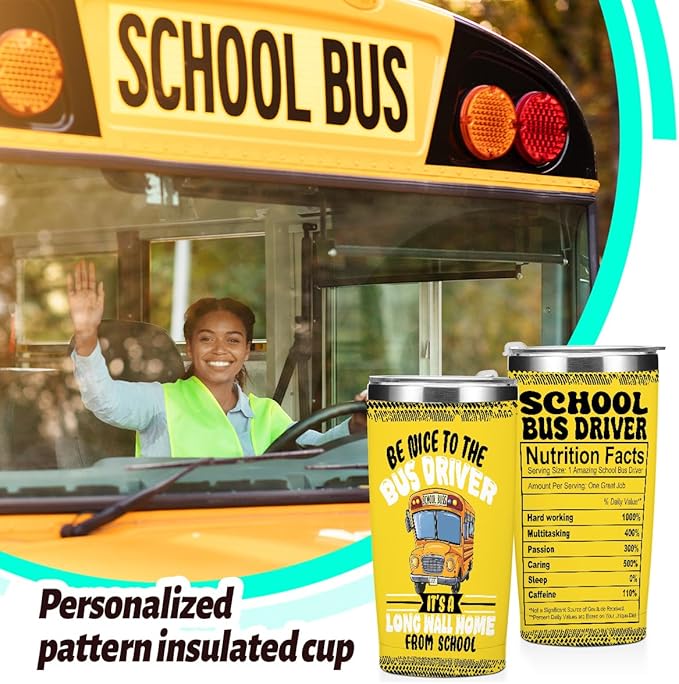 Bus Driver Appreciation Gifts 20 oz Tumbler Insulated Tumblers, Stainless Steel Tumbler Travel Cup, Coffee Cups for Cold Hot Drinks, Thank You Gifts for Bus Drivers Men Women
