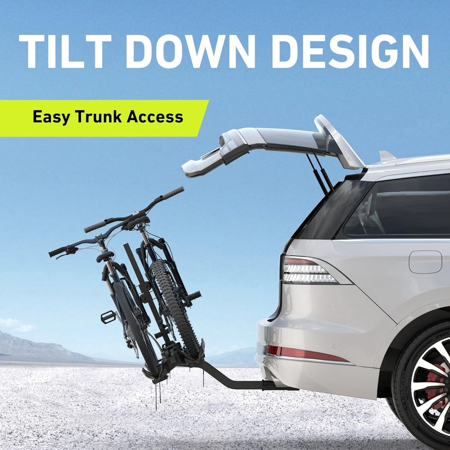 Vibrelli Hitch Bike Rack - 2 Ebike Rack - Fits Fat Tire, Mountain Bike, Electric Bikes, Road - 65lbs per Bike - Patented Anti-Wobble - Cars & SUV - Tilting Folding Platform Car Racks, 2-Inch Receiver