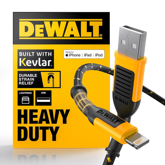 DEWALT Heavy Duty Lightning to USB A Cable — Reinforced Braided Cable for Lightning — Charger Cord Compatible with iPhone — Apple Compatible Charging Cable… (USB A to Lightning, 4FT)