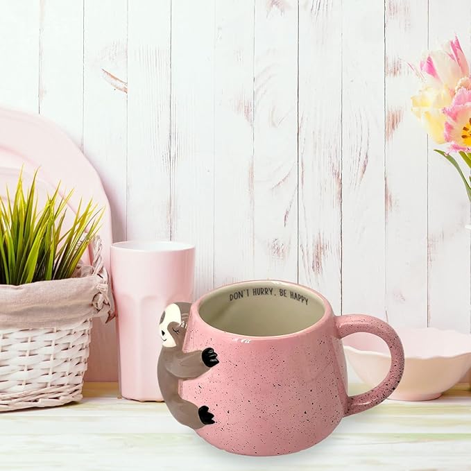 VOTUM White Ceramic Coffee or Tea Mugs: Animal Shaped Coffee Mugs with Hand Printed Designs and Printed Saying - 18.6 Fluid Ounce Large, Cute Handmade Cup (Sloth) Large Coffee Mug, Tea Cup Sloth Gifts