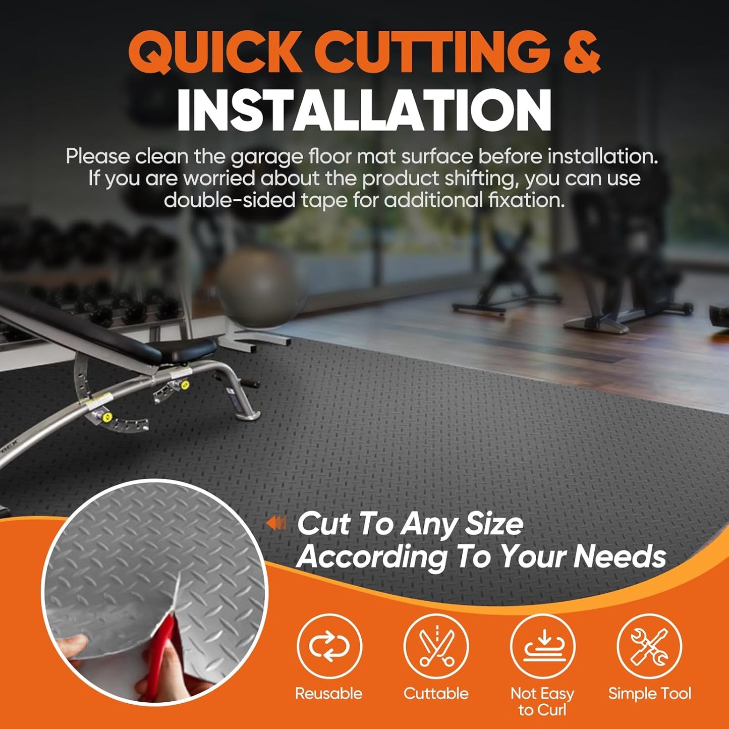 FAHKNS 7.5 X 17 FT Garage Floor Mat, Diamond Plate PVC Flooring Roll Thickened Garage Mats, Heavy Duty Parking Mat Waterproof Non-Slip Floor Protector For Car, Trailer, SUV, Basement, Gym, Shed (Grey)