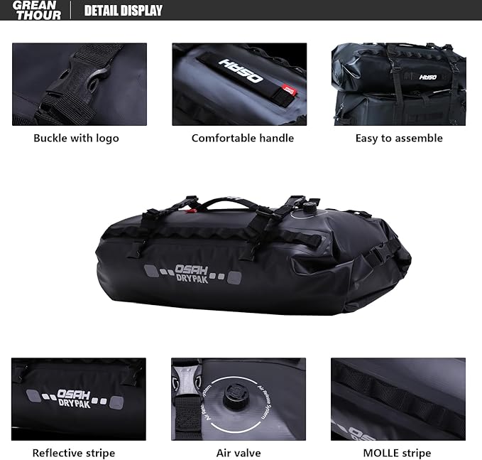Waterproof Duffle & Tail Bag Saddle Bags, 20L Large Storage Space, for Motorcycle Back Seat, Dry Bag - Grey