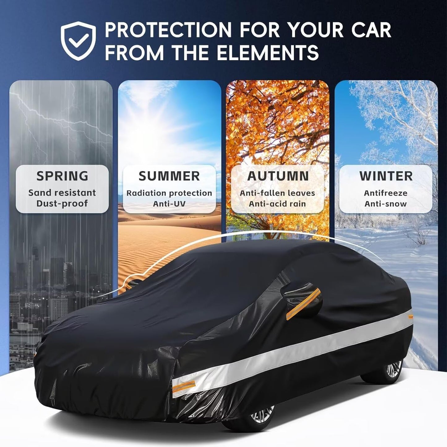 10 Layers Car Cover Custom Fit for Mercedes Benz C Class C250 C300 C43 C63 (1993-2025), Waterproof All Weather for Automobiles, Outdoor Full Cover Sun Dust Rain Protection with Cotton. Black
