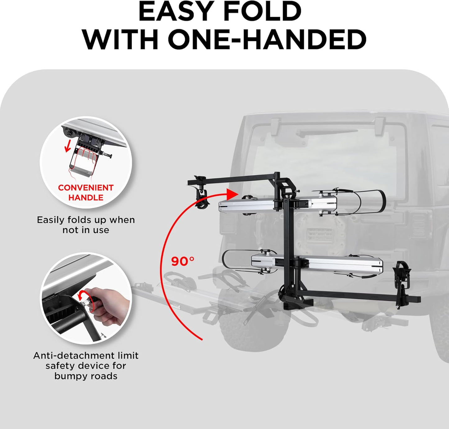 Hitch 2-Bike Rack Fellow, 200 lbs Capacity E-Bike Carrier for Cars Trucks SUVs Minivans RV, Trailer, Foldable Platform Mount, Up to 5’’ Fat Tire Bicycle for 2’’ Receiver