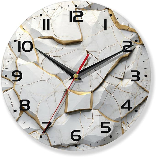 White Wall Clock,Marble Wooden Wall Clocks Art Hanging Silent Non-Ticking Wall Clock Battery Operated Round Home Arabic Numeral Decorative Wall Clocks 10 Inch