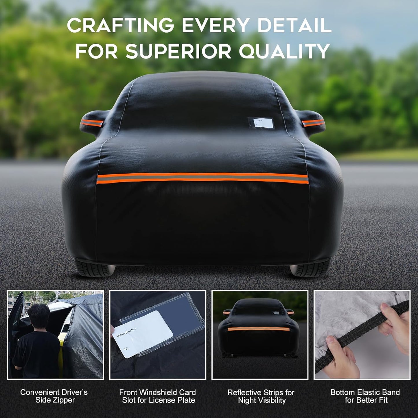 SUV Car Cover Waterproof All Weather for Automobiles，Outdoor Heavy Duty Full Exterior Covers with Zipper Door, Rain Sun Snow Dust UV Protection, Windproof Straps & Reflective Strips(Up to 201")