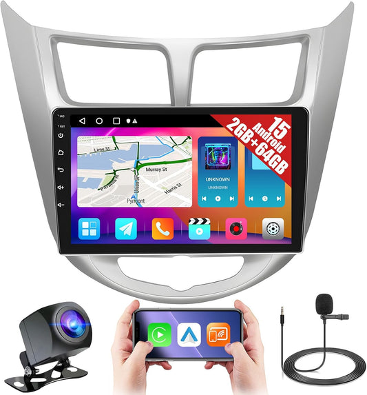 [2+64GB] Android 15 Car Stereo for Hyundai Accent 2010-2016 with Wireless CarPlay Android Auto, 9 Inch Touch Screen Car Radio for Accent with GPS WiFi, Bluetooth FM/RDS EQ 26UI AHD Rear Camera