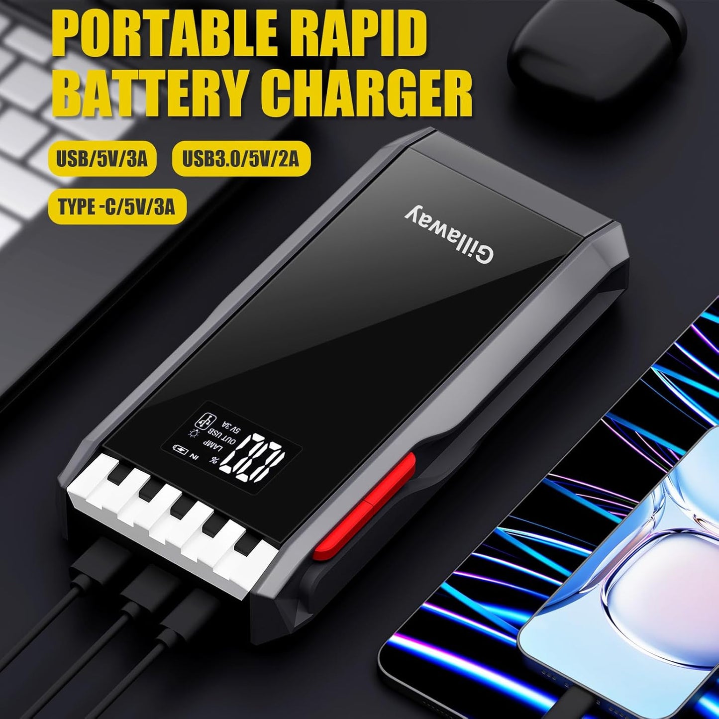 012 Jump Starter Battery Pack, 4000A Peak Car Battery Charger Jump Starter for Up to 10.0L Gas or 8.0L Diesel Engine,12V Car Jumper Starter Portable with Full LCD Screen & LED Light & USB