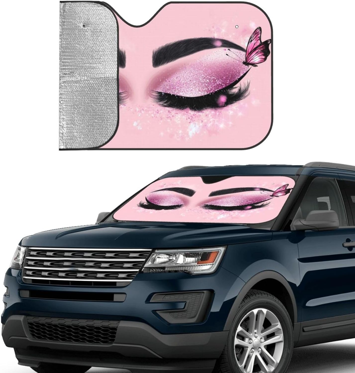 Hello Eyelashes Car Sun Shade Windshield Sunshade Foldable Front Window Shield Cover for Truck SUV