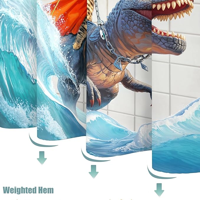 Yeoiat Cat Shower Curtain Ocean Funny Shower Curtain Dinosaur Shower Curtains for Bathroom Wave Shower Curtain Set with 12 Hooks Dinosaur05 72×72 Inches