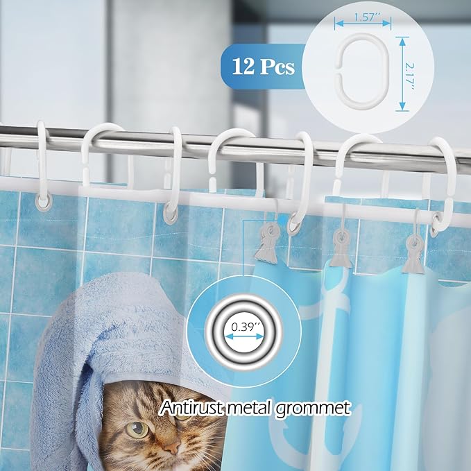 Aimego Stall Small Shower Curtain - Funny Bathing Cat Cute Kitten Taking Shower with Rubber Ducks Fun Narrow Half Fabric Cloth Bath Shower Curtain Set for Kids Bathroom Decor Accessories, 36"x72"