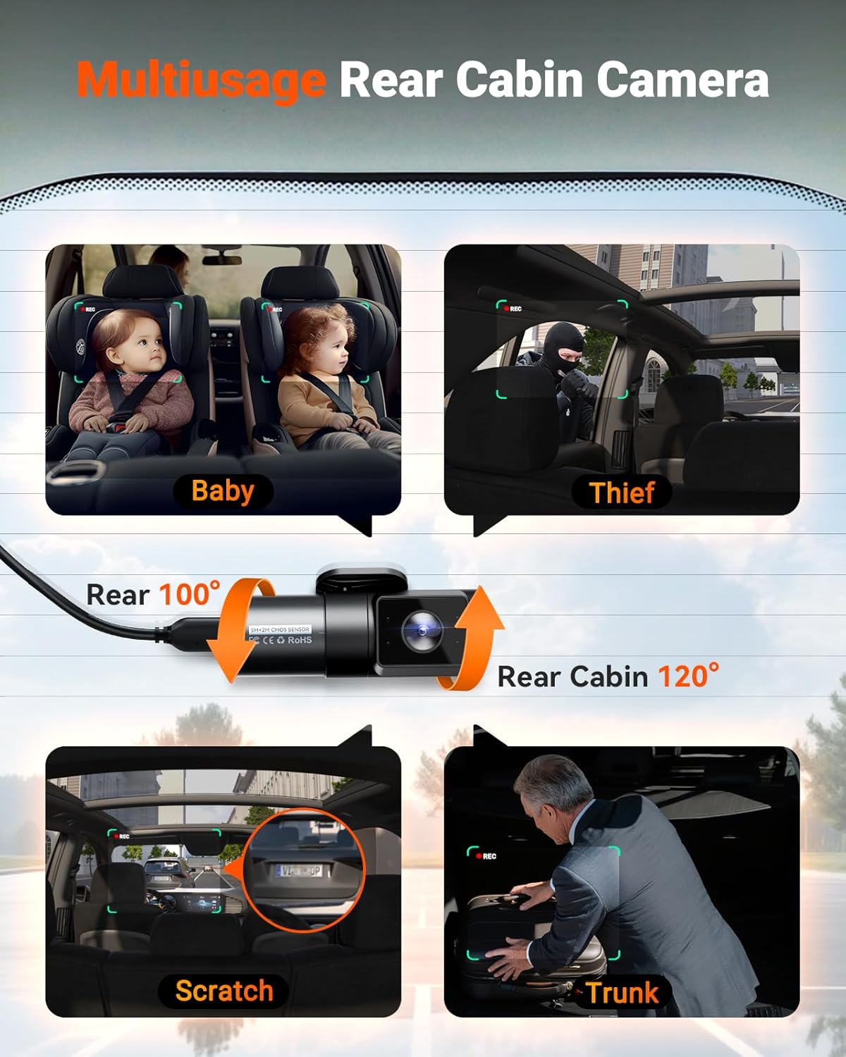 Vantrue N5S 4 Channel 360 Degree WiFi Dash Cam, STARVIS 2, IR Night Vision, 2.7K+1080P*2+1440P Front Rear Inside Dashcam, Voice Control, GPS, 24 Hours Parking Mode, LTE Support, Support 1TB Max