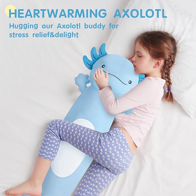 22 inch Cute Giant Blue Axolotl Plush Soft Body Pillow, Large Axolotl Stuffed Animals Toy, Squishy Plushies Gifts for Kids Boys Girls Birthday