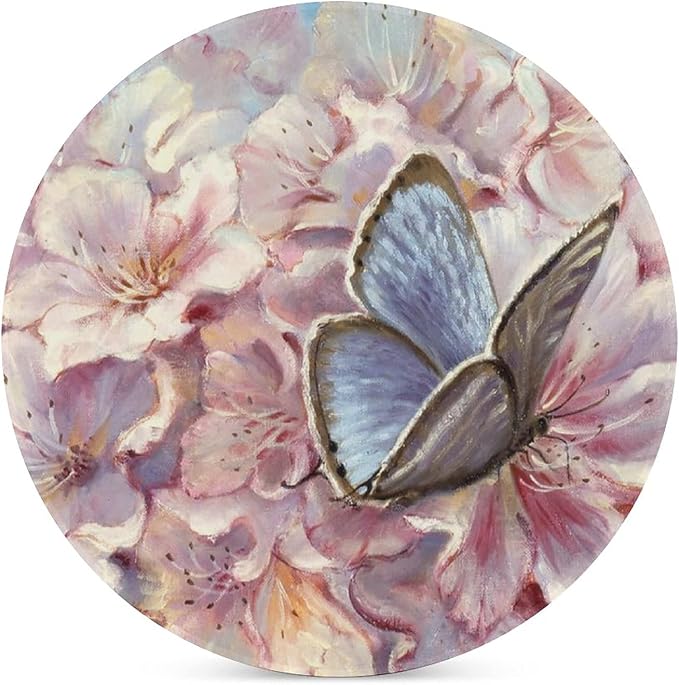 Butterfly Coasters for Drinks Pink Flower Background Set of 4, 4 Inch Absorbent Ceramics Flower Coasters for Coffee Table with Cork Base, Tabletop Protection、