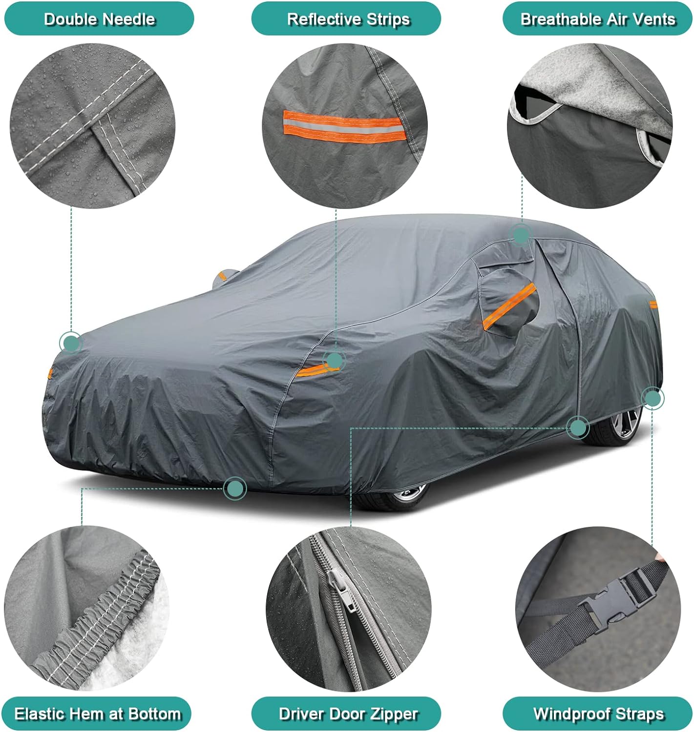 Premium Car Cover Custom Fit Toyota Corolla (2006-2025), 16 Layers Heavy Duty Car Cover Waterproof All Weather with Zipper Door for Sun Rain Snow Dust Uv Protection