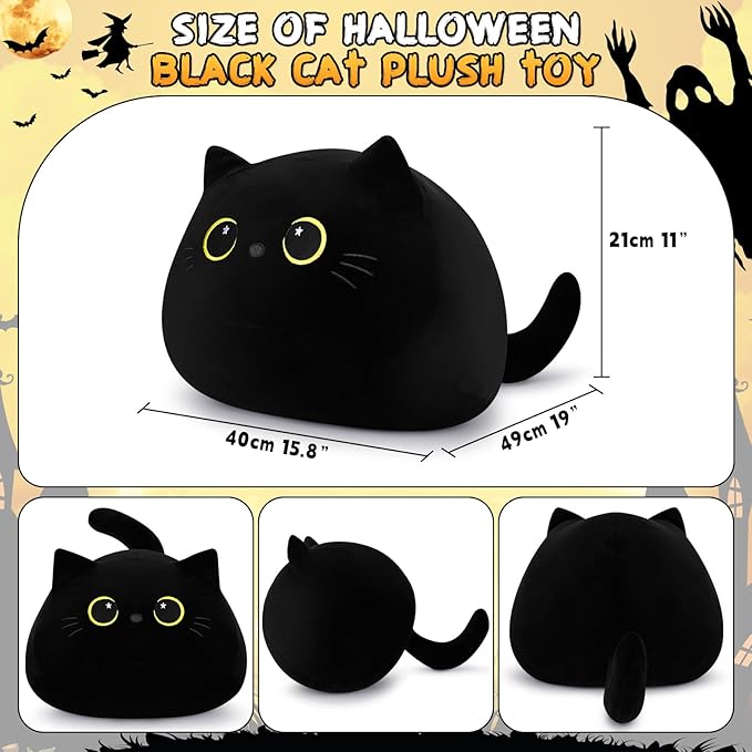 Auspicious beginning 19'' Black Cat Plush- Giant Black Cat Stuffed Animal, Large Soft Plushie Kawaii Plushies with Star Eyes Body Pillow, Soft Stuffed Animal Toys Christmas BirthdayGifts for Kids