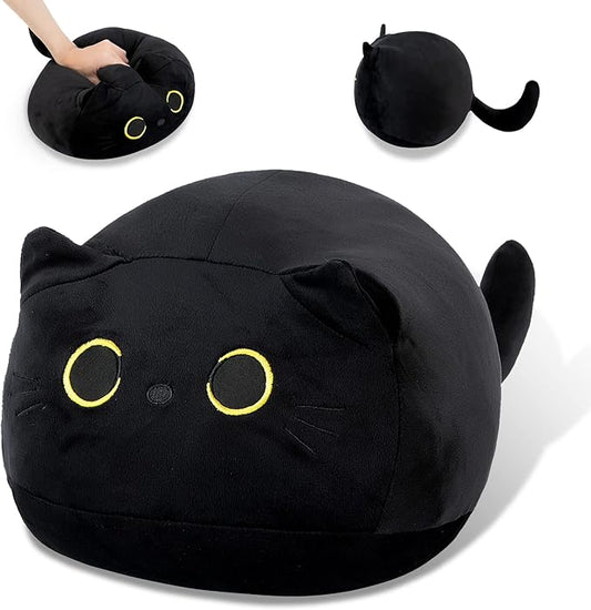 21.7" 3D Black Cat Plush Toy Pillow, Soft Kawaii Kitten Stuffed Animal Cushion