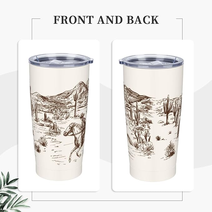 Western Desert Tumbler Cowboy Stainless Steel Insulated Tumblers with Lid Straw Reusable American Wild Landscape Coffee Travel Mug Tea Drinking Water Wine Cups Gifts for Women 20 Oz