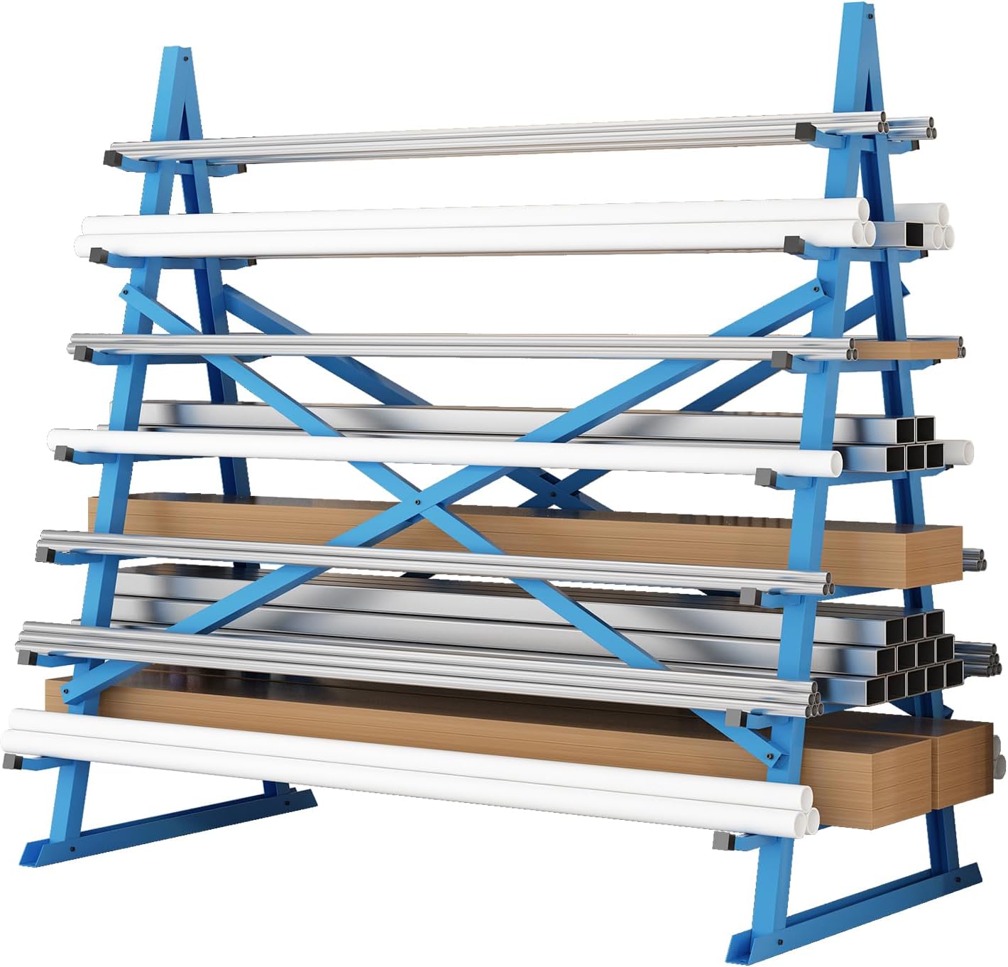 Horizontal Lumber Storage Rack, Heavy Duty 2000 LBS, 60” W x 66” H x 40” D, 7-Tier Metal Garage Shelf with Adjustable Arms for Wood, Pipes, and Building Materials