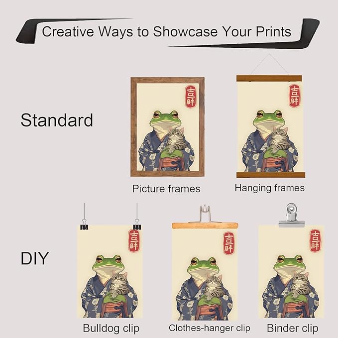 Vintage Japanese Frog & Cat Poster,Funny Anime-Inspired Kimono Frog Wall Art,Aesthetic Japanese Home Décor,Cute Print for Bedroom, Living Room Or Bathroom 24x36 in Unframed
