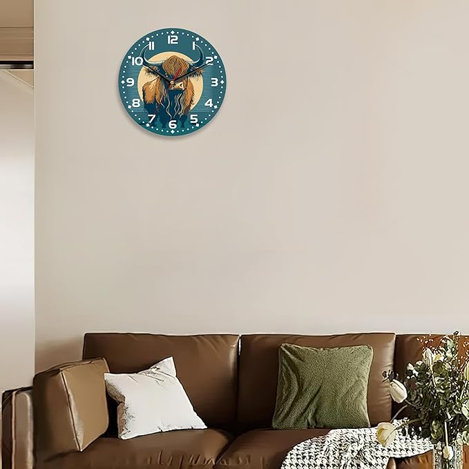 Wall Clocks,Highland Cow 10 Inch Wall Clock,Small Battery Operated Wall Clocks Decorative for Kitchen/Living Room/Bedroom/Bathroom/Dining Room