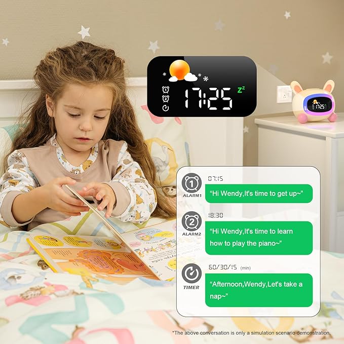 Alarm Clock for Kids,Ok to Wake Clock,Sleep Training Clock with Night Light & Sound Machine, Cute Kawaii Alarm Clock for Birthday Gift Boy Girls Toddlers Bedrooms