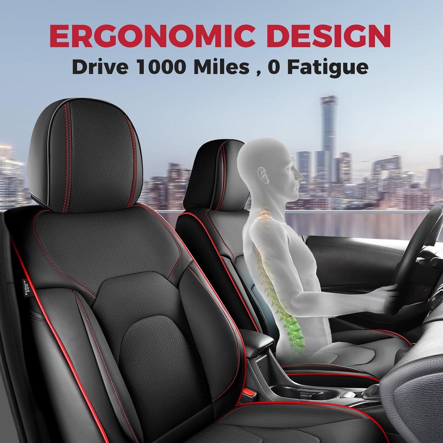 FREESOO Car Seat Covers Front Seats 2PCs,Waterproof Automotive Seat Covers, Leather Cars Interior Covers, Seats Protection Universal fit Babies & Adult (BlackRed)